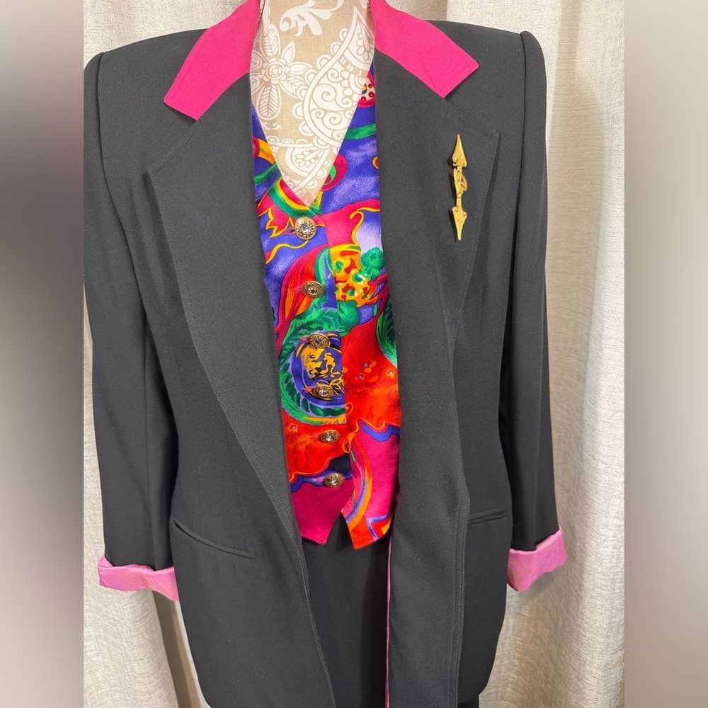 🖤 Criscione New York Vintage Black Skirt Suit – Bold Pink Accents size L - Picture 10 of 11